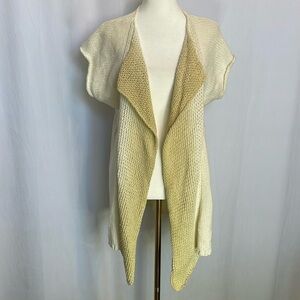 Isda & Co Open Knit Front Cardigan Sweater Tan Cream Ombre Waterfall Sz M‎ Linen